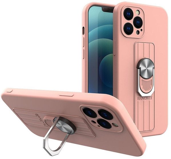 Θήκη σιλικόνης Ring Case με λαβή δακτύλου και βάση για Xiaomi Poco M4 Pro 5G ροζ