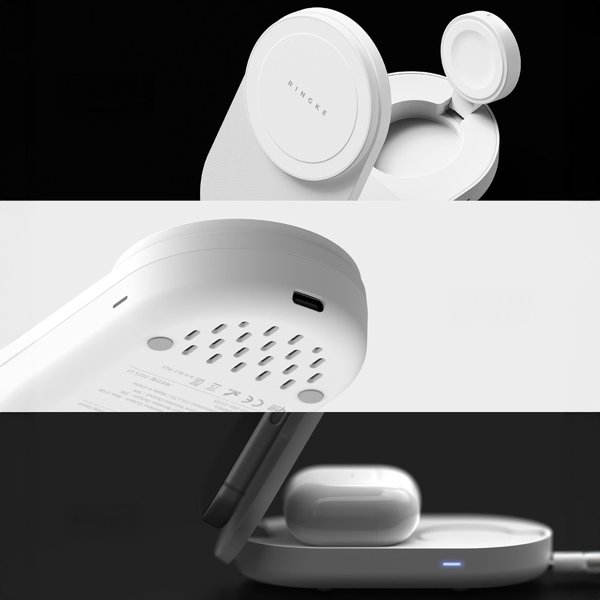 RINGKE QI2.2 25W 3IN1 MAGNETIC MAGSAFE WIRELESS FOLDING CHARGER WHITE