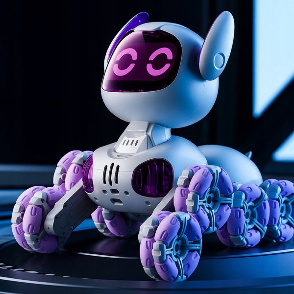 Ρομπότ Σκύλος TOOBY Με Τηλεχειριστήριο RC 360°, Φώτα, Ήχοι, Λευκό-Μωβ