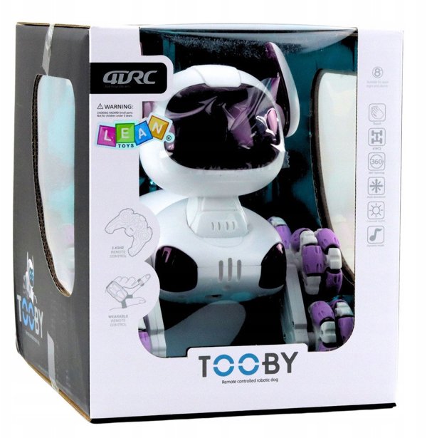 Ρομπότ Σκύλος TOOBY Με Τηλεχειριστήριο RC 360°, Φώτα, Ήχοι, Λευκό-Μωβ