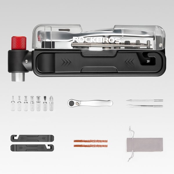 Σετ εργαλείων ποδηλάτου RockBros multitool με αντλία για CO2 και κλειδί καστάνιας - μαύρο