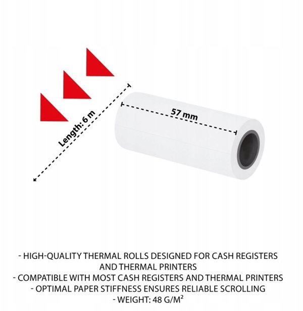 OfficeProducts Θερμικές Ταμειακές Ρολές 57mm x 6m, Λευκές, 72 Τεμάχια