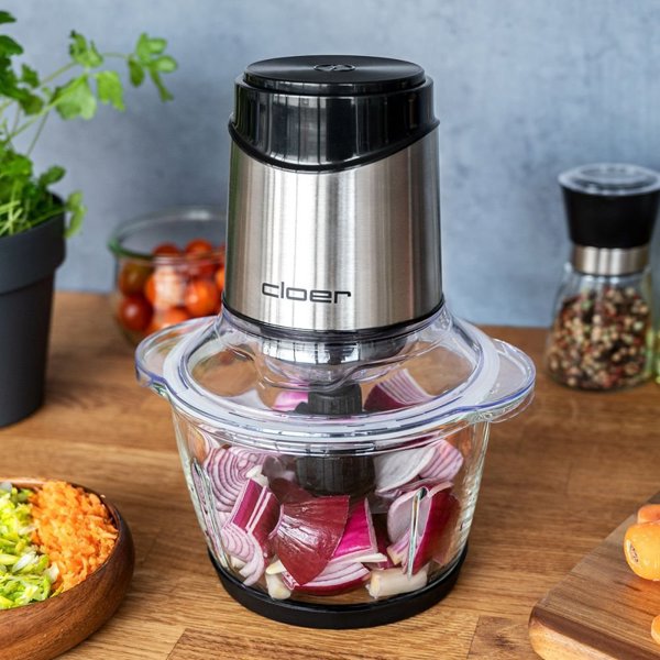 Cloer 6829 Πολυκόπτης Multi Chopper, 1.2L, Γυάλινο Μπολ, Ανοξείδωτο Ατσάλι/Μαύρο