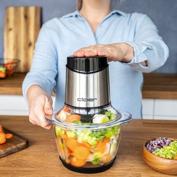 Cloer 6829 Πολυκόπτης Multi Chopper, 1.2L, Γυάλινο Μπολ, Ανοξείδωτο Ατσάλι/Μαύρο