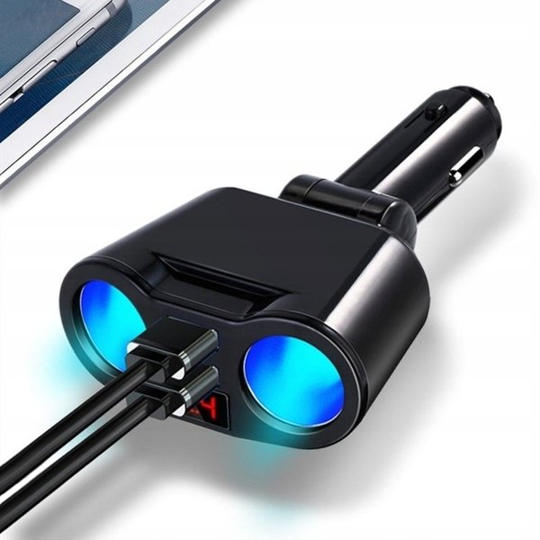 Rozdzielacz Gniazda Zapalniczki, 2 USB, Voltomierz