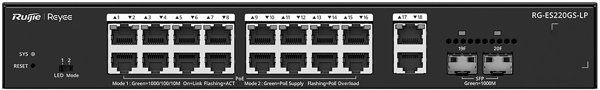 Switch Smart Ruijie Reyee RG-ES220GS-LP, 20 Θύρες, 18xGE, 16xPoE+, 130W, 2xSFP, Cloud