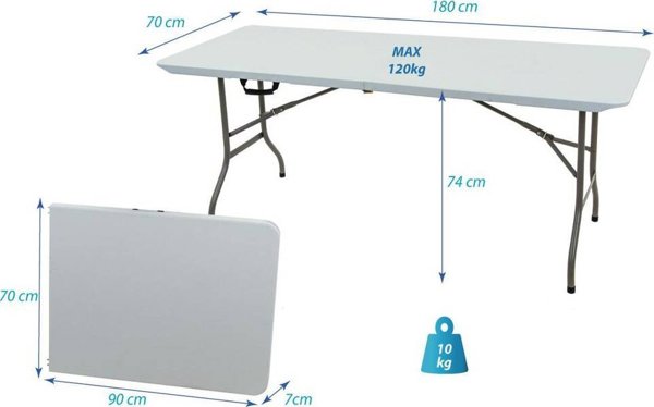 Saska Garden Πτυσσόμενο Τραπέζι Catering 180x70cm, Λευκό, Αντοχή έως 100kg