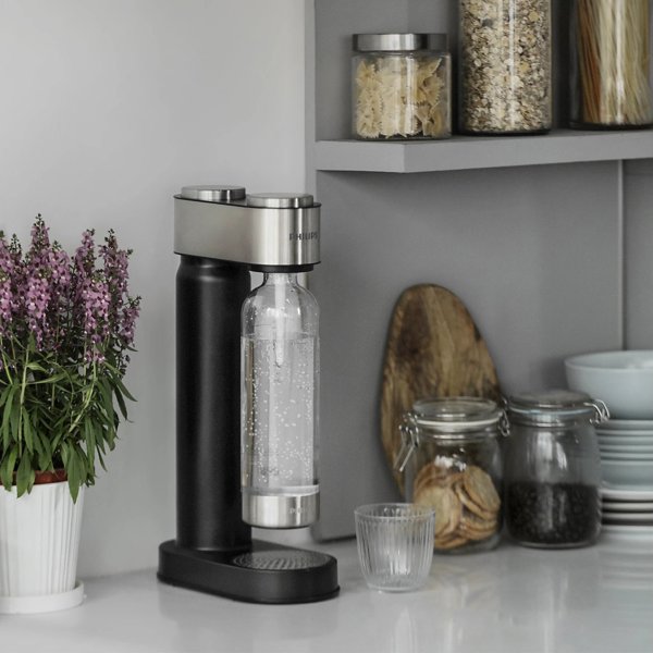 Philips GoZero Soda Maker - Συσκευή Παρασκευής Ανθρακούχου Νερού, Μαύρο Χρώμα, Ανοξείδωτο Ατσάλι