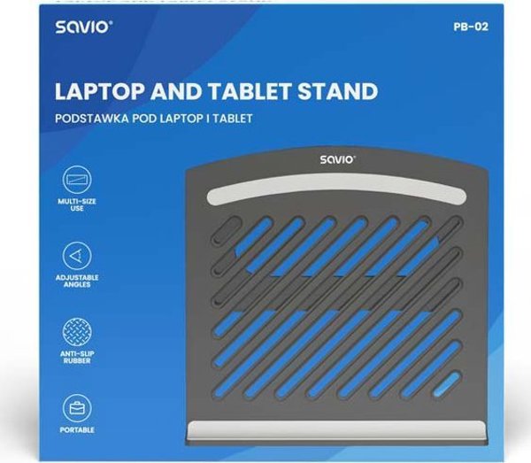 Savio PB-02 Βάση Γραφείου για Laptop και Tablet, Ρυθμιζόμενη, Εργονομική, Μαύρη