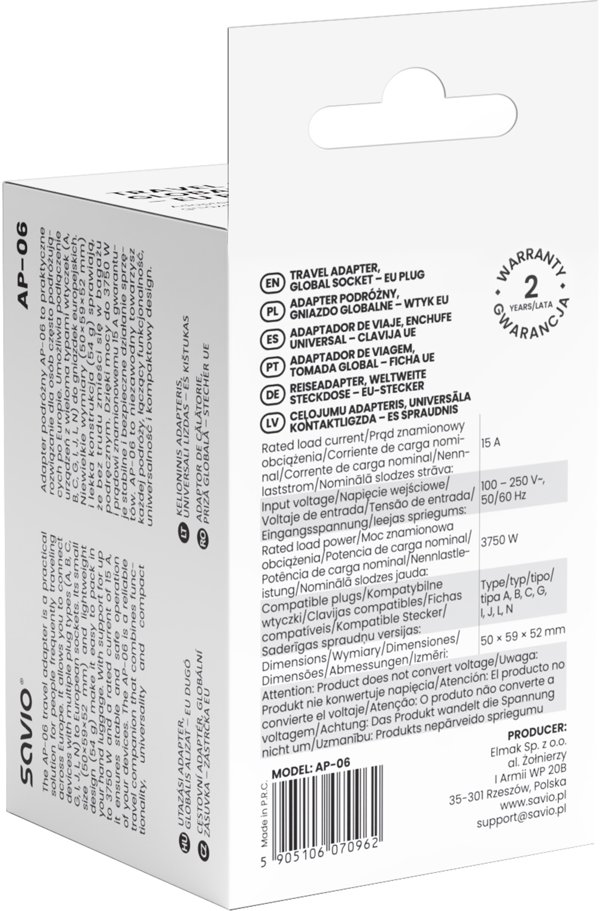 SAVIO AP-06 Αντάπτορας Ταξιδίου, Παγκόσμια Πρίζα – EU Φις