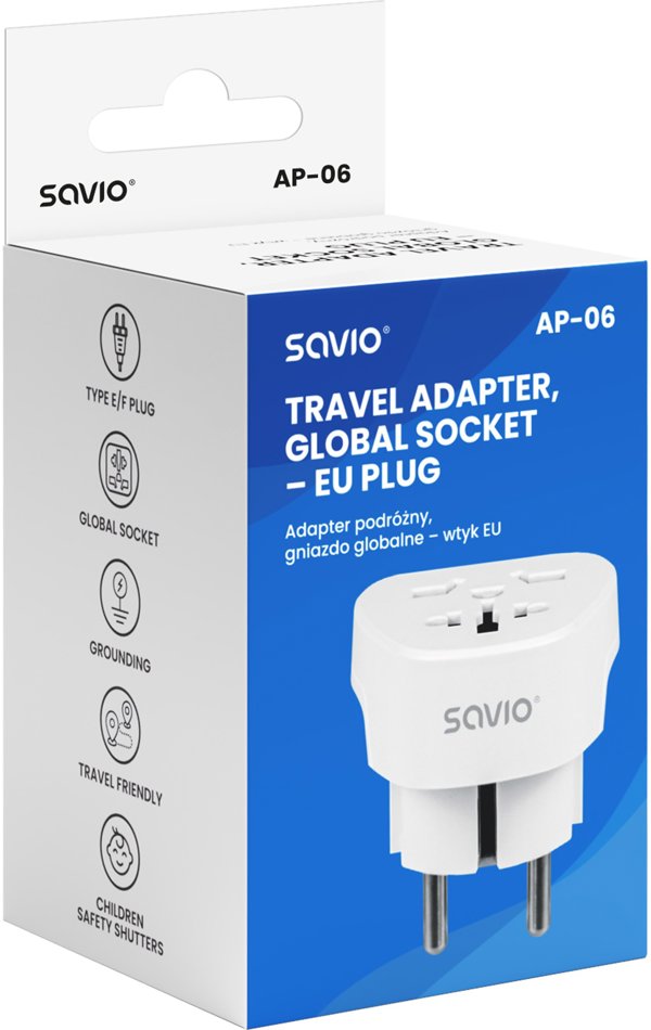 SAVIO AP-06 Αντάπτορας Ταξιδίου, Παγκόσμια Πρίζα – EU Φις