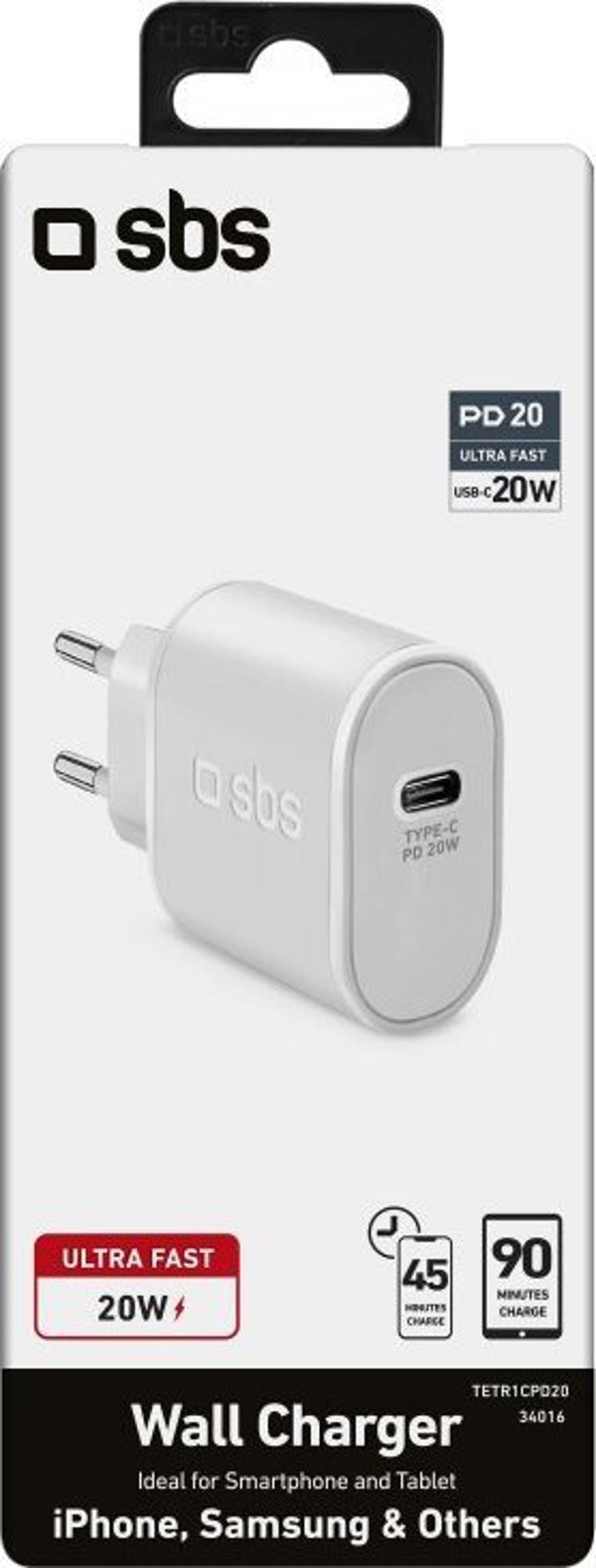 Φορτιστής Δικτύου SBS TETR1CPD20 20W Fast Charge USB-C Λευκός