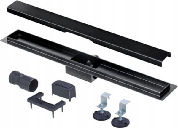 Schlosser Platinum Γραμμική Αποχέτευση Ντουζιέρας 60cm, Ανοξείδωτο Ατσάλι, Αναστρέψιμη Σχάρα, Μαύρο Ματ