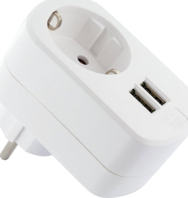 Schwaiger Φορτιστής USB 230V με 2 Θύρες USB και Πρίζα Schuko, Λευκός