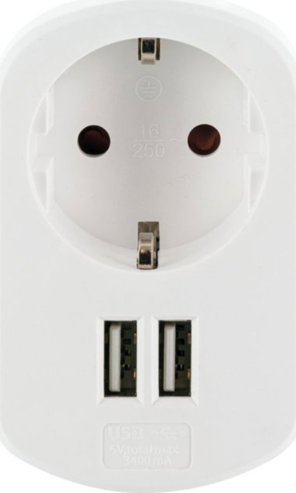 Schwaiger Φορτιστής USB 230V με 2 Θύρες USB και Πρίζα Schuko, Λευκός