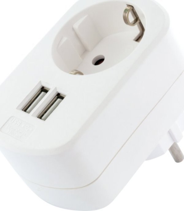 Schwaiger Φορτιστής USB 230V με 2 Θύρες USB και Πρίζα Schuko, Λευκός