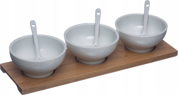 SECRET DE GOURMET Σετ για σνακ, 3 πορσελάνινα μπολ + κουταλάκια και βάση