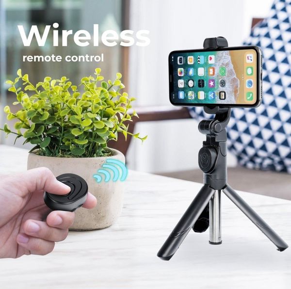 Selfie stick Partner Tele.com Σετ / βάση για selfie με τηλεχειριστήριο Bluetooth τρίποδο μαύρο SSTR-12