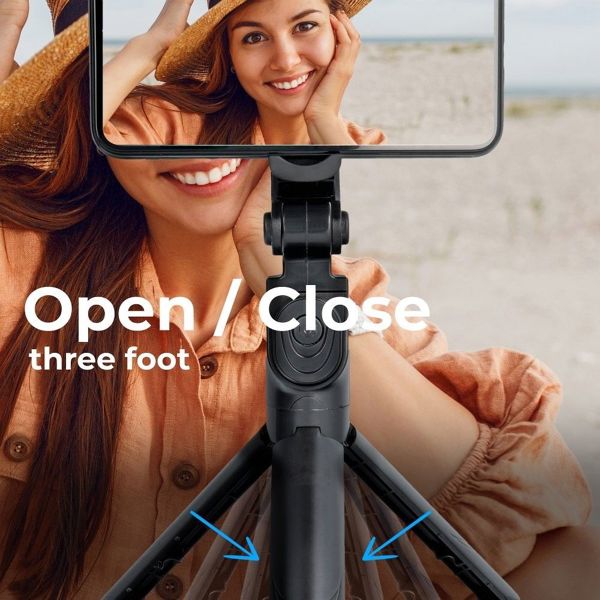 Partner Tele.com SSTR-11 Selfie Stick Τρίποδο με Bluetooth Τηλεχειριστήριο & Καθρέφτη, Μαύρο