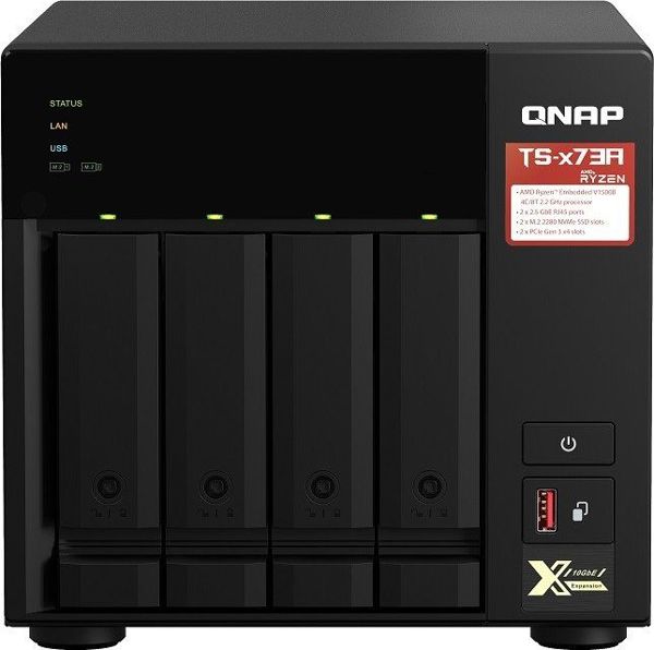 Qnap TS-473A NAS Server, 2.2GHz AMD Ryzen, 4-Bay, 2.5GbE, Υποστήριξη M.2 NVMe SSD