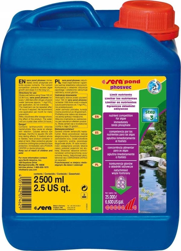 Sera Pond Phosvec 2.500ml - Υγρό Καταπολέμησης Φωσφορικών για Λίμνες (Για 25.000L Νερό)