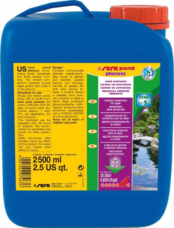 Sera Pond Phosvec 2.500ml - Υγρό Καταπολέμησης Φωσφορικών για Λίμνες (Για 25.000L Νερό)