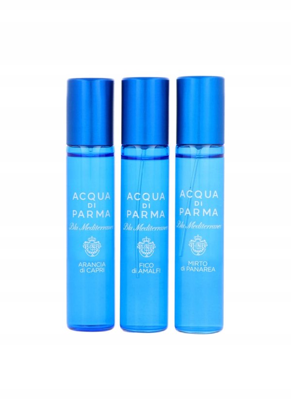 Set Acqua di Parma: Blu Mediterraneo Arancia di Capri, Eau De Toilette, Unisex, 12 ml + Blu Mediterraneo - Fico di Amalfi, Eau De Toilette, Unisex, 12 ml + Blu Mediterraneo - Mirto di Panarea, Eau De Toilette, Unisex, 12 ml Unisex