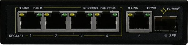SFG64F1WP PULSAR Switch PoE 6-portowy Gigabit Ethernet 4xPoE+ 1xRJ45 1xSFP 60W bez zasilacza