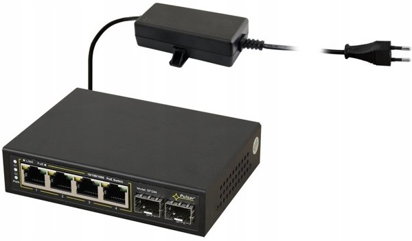 SFG64WP PULSAR Switch PoE 6-portowy Gigabit Ethernet 4xPoE+ 2xSFP 60W bez zasilacza