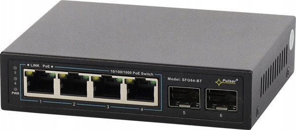 Pulsar SFG64WP-BT Διακόπτης PoE++ 6 Θυρών Gigabit Ethernet, 2x SFP, 4x PoE++ 60W, Βιομηχανικό Switch Δικτύου