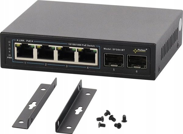 Pulsar SFG64WP-BT Διακόπτης PoE++ 6 Θυρών Gigabit Ethernet, 2x SFP, 4x PoE++ 60W, Βιομηχανικό Switch Δικτύου