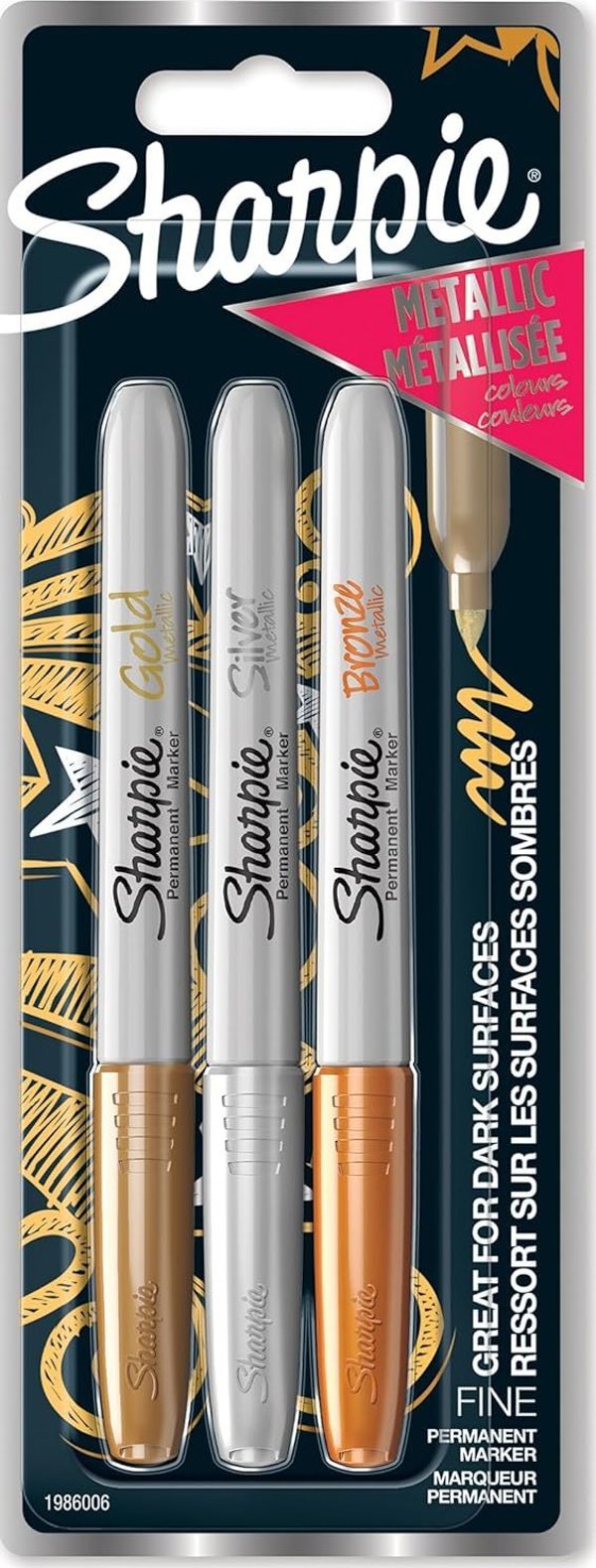 Sharpie Μεταλλικοί Μαρκαδόροι Fine Tip, 3 Τεμάχια, Χρώματα: Χρυσό, Ασημί, Καφέ