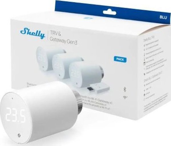 Shelly Blu TRV & Gateway Gen3 - Σετ 3 Έξυπνων Θερμοστατών Καλοριφέρ με Πύλη Σύνδεσης