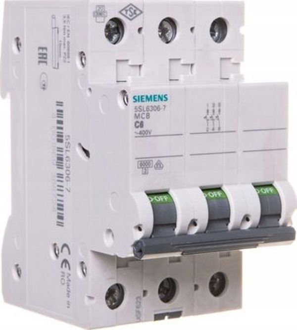 Siemens Wyłącznik nadprądowy 3P C 6A 6kA AC/DC (5SL6306-7)