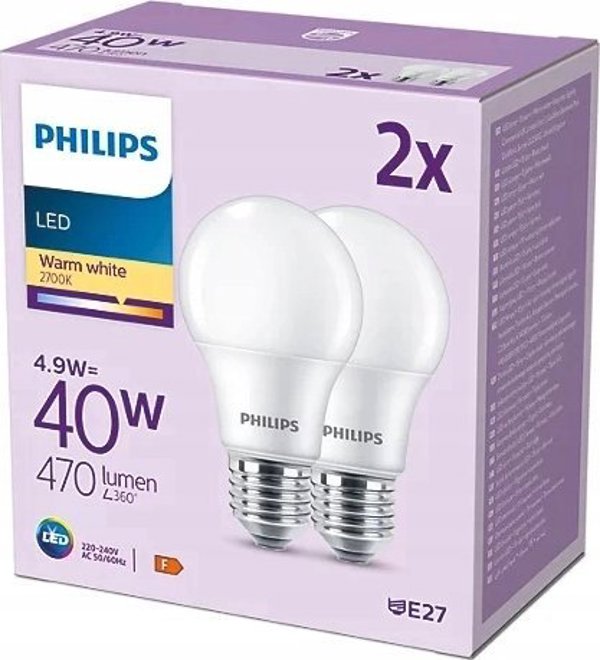 Signify Philips LED classic Lampe 40W E27 Warmweiß 470lm matt 2er P