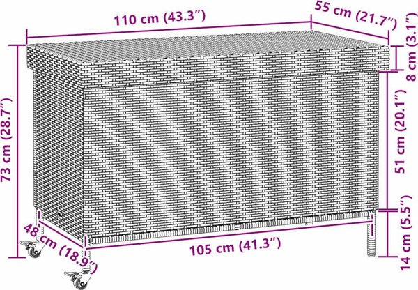 Κουτί κήπου με ρόδες, καφέ, 110x55x73 εκ., πολυρατάν