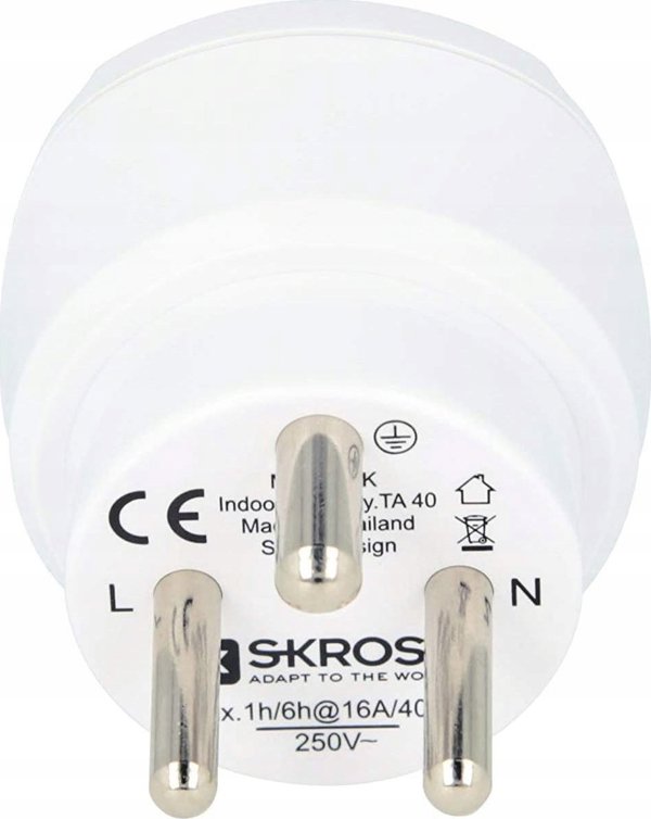 Skross Skross 1.500232-E, Type C (Europlug), Type K (DK), 100-250 V, 16 A, 4000 W, 52 mm