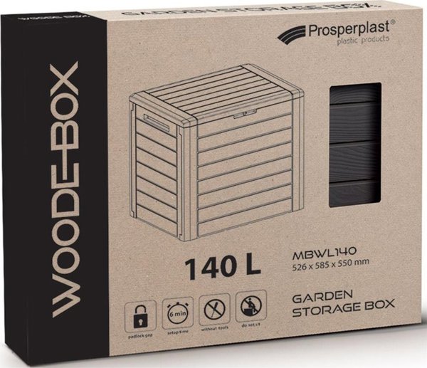 Prosperplast WoodeBox Κουτί Αποθήκευσης Κήπου, 140 lt, Καφέ, 55 cm