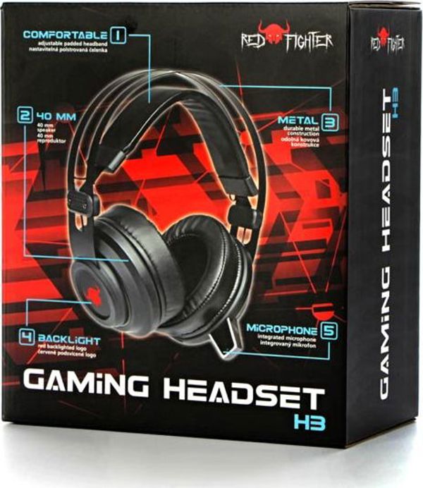 Red Fighter H3 Gaming Ακουστικά με Μικρόφωνο, Ρυθμιζόμενο Κεφαλόδεσμο και Μαξιλαράκια, Κόκκινα (QMRDM03RGR00)