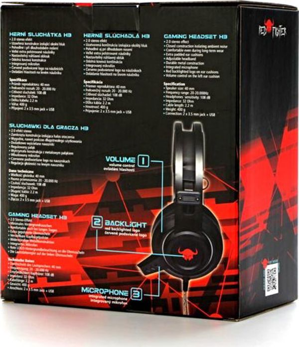 Red Fighter H3 Gaming Ακουστικά με Μικρόφωνο, Ρυθμιζόμενο Κεφαλόδεσμο και Μαξιλαράκια, Κόκκινα (QMRDM03RGR00)