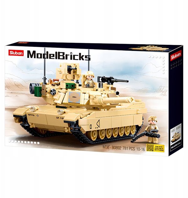 Sluban M1A2 SEP V2 Abrams kovinio tanko konstruktorius – 781 detalių, 29 cm, 6+