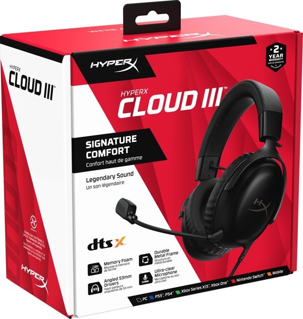 HyperX Cloud III Gaming Headset - Ακουστικά με DTS Spatial Audio & Μικρόφωνο 10mm - Μαύρα (727A8AA)