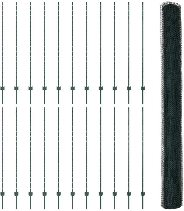 Slupki ogrodzeniowe U-Channel Zielony 160 cm i Ogrodzenie heksagonalne Zielone 1,6x50 m Stal