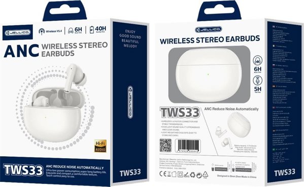 Jellico TWS33 Ασύρματα Ακουστικά Bluetooth με ANC – Λευκό