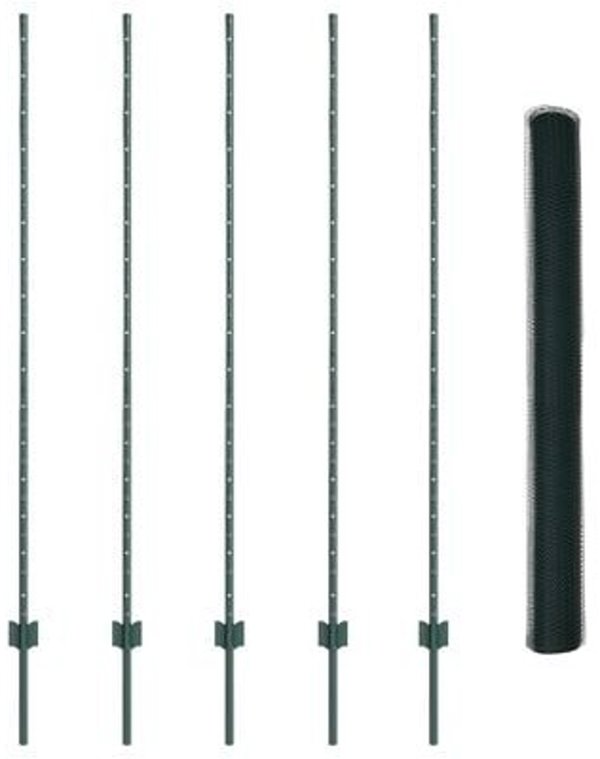 vidaXL σετ 5 πράσινων στυλών φράχτη U-Channel 150 εκ. με εξαγωνικό φράχτη 1,5x10 μ
