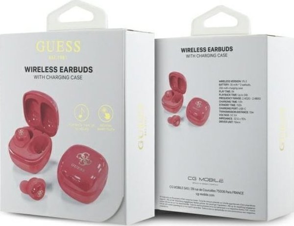 Guess Ακουστικά Bluetooth TWS 4G GUTWSJ144ESF με Θήκη Φόρτισης, Φούξια