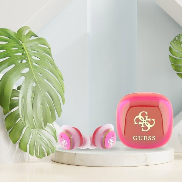 Guess Ακουστικά Bluetooth TWS 4G GUTWSJ144ESF με Θήκη Φόρτισης, Φούξια