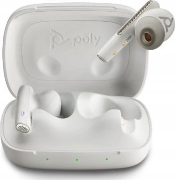 Poly Voyager Free 60+ UC M Ακουστικά Λευκά + BT700 USB-C Adapter + Θήκη Φόρτισης με Οθόνη Αφής (7Y8G8AA)