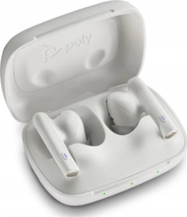 Poly Voyager Free 60+ UC M Ακουστικά Λευκά + BT700 USB-C Adapter + Θήκη Φόρτισης με Οθόνη Αφής (7Y8G8AA)