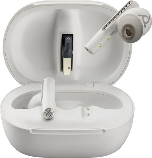 Poly Voyager Free 60+ UC M Ακουστικά Λευκά + BT700 USB-C Adapter + Θήκη Φόρτισης με Οθόνη Αφής (7Y8G8AA)